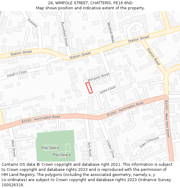 29, WIMPOLE STREET, CHATTERIS, PE16 6ND: Location map and indicative extent of plot