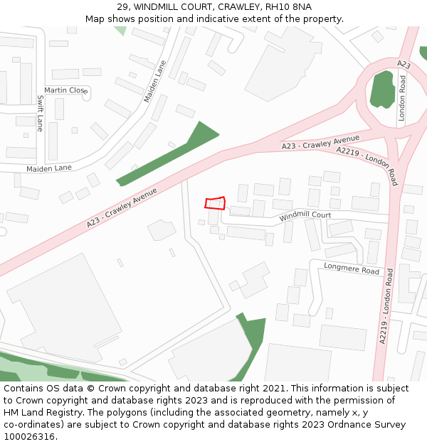29, WINDMILL COURT, CRAWLEY, RH10 8NA: Location map and indicative extent of plot