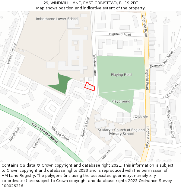 29, WINDMILL LANE, EAST GRINSTEAD, RH19 2DT: Location map and indicative extent of plot