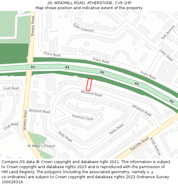 29, WINDMILL ROAD, ATHERSTONE, CV9 1HP: Location map and indicative extent of plot