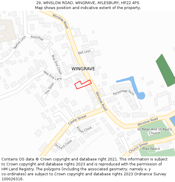 29, WINSLOW ROAD, WINGRAVE, AYLESBURY, HP22 4PS: Location map and indicative extent of plot