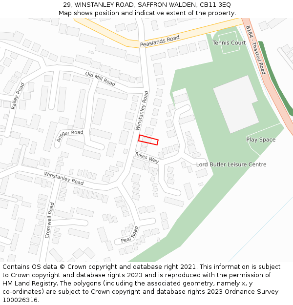 29, WINSTANLEY ROAD, SAFFRON WALDEN, CB11 3EQ: Location map and indicative extent of plot