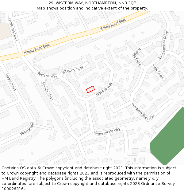 29, WISTERIA WAY, NORTHAMPTON, NN3 3QB: Location map and indicative extent of plot