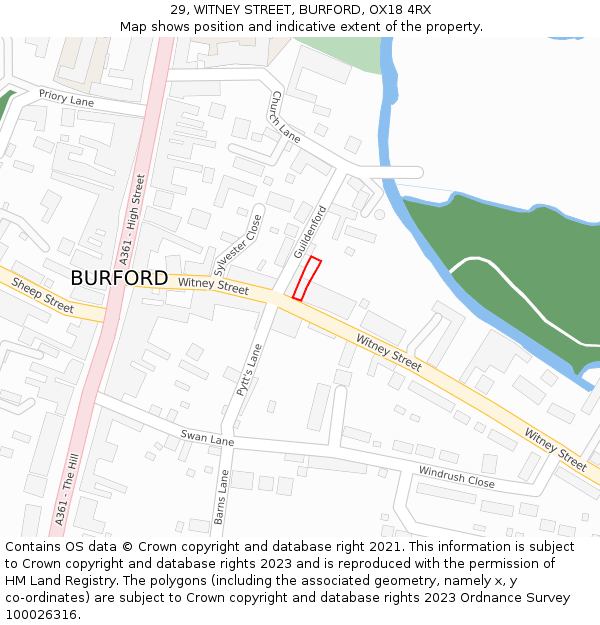 29, WITNEY STREET, BURFORD, OX18 4RX: Location map and indicative extent of plot