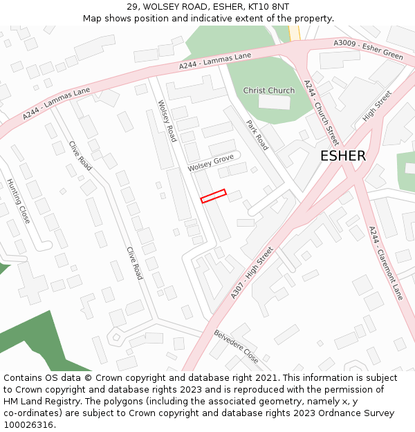 29, WOLSEY ROAD, ESHER, KT10 8NT: Location map and indicative extent of plot