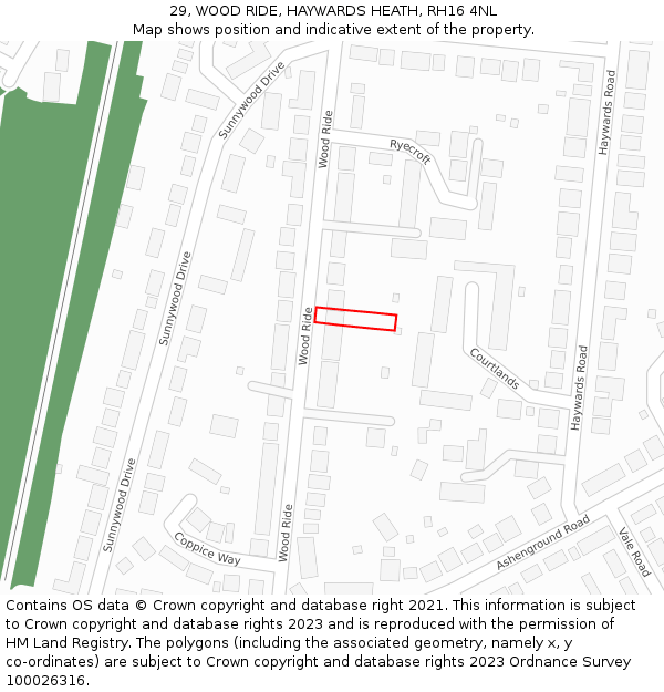 29, WOOD RIDE, HAYWARDS HEATH, RH16 4NL: Location map and indicative extent of plot