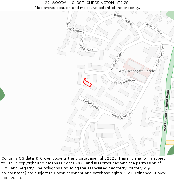 29, WOODALL CLOSE, CHESSINGTON, KT9 2SJ: Location map and indicative extent of plot