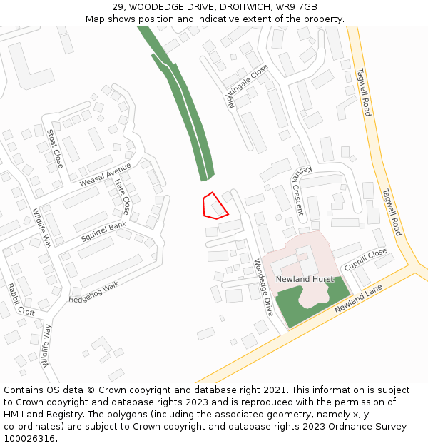 29, WOODEDGE DRIVE, DROITWICH, WR9 7GB: Location map and indicative extent of plot