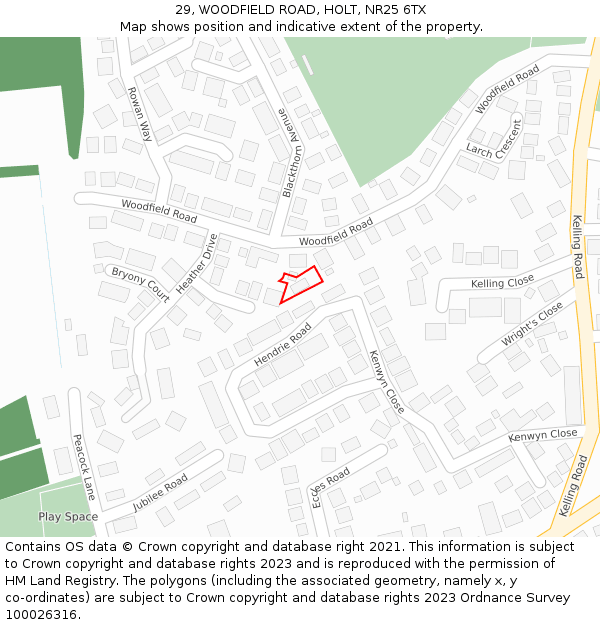 29, WOODFIELD ROAD, HOLT, NR25 6TX: Location map and indicative extent of plot