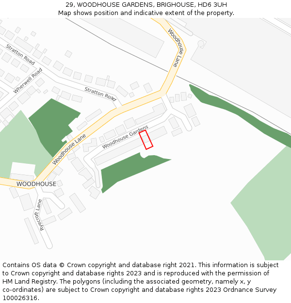 29, WOODHOUSE GARDENS, BRIGHOUSE, HD6 3UH: Location map and indicative extent of plot