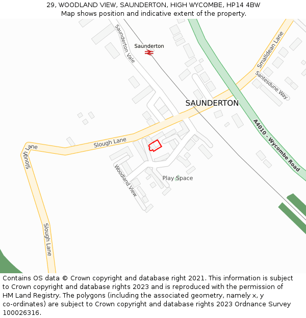 29, WOODLAND VIEW, SAUNDERTON, HIGH WYCOMBE, HP14 4BW: Location map and indicative extent of plot