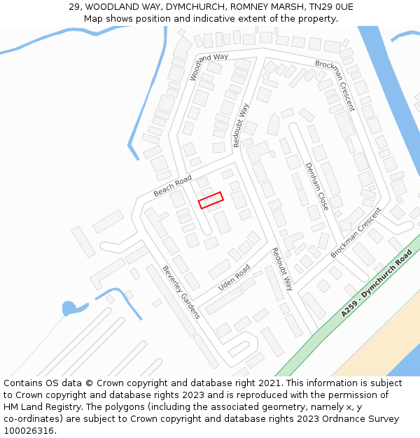 29, WOODLAND WAY, DYMCHURCH, ROMNEY MARSH, TN29 0UE: Location map and indicative extent of plot