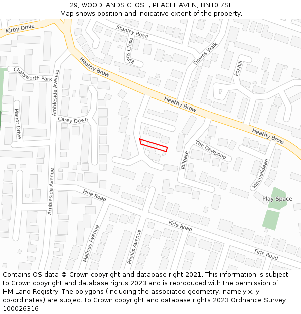 29, WOODLANDS CLOSE, PEACEHAVEN, BN10 7SF: Location map and indicative extent of plot