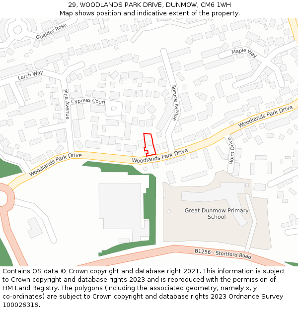 29, WOODLANDS PARK DRIVE, DUNMOW, CM6 1WH: Location map and indicative extent of plot