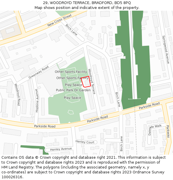 29, WOODROYD TERRACE, BRADFORD, BD5 8PQ: Location map and indicative extent of plot