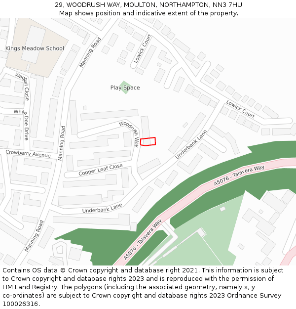 29, WOODRUSH WAY, MOULTON, NORTHAMPTON, NN3 7HU: Location map and indicative extent of plot