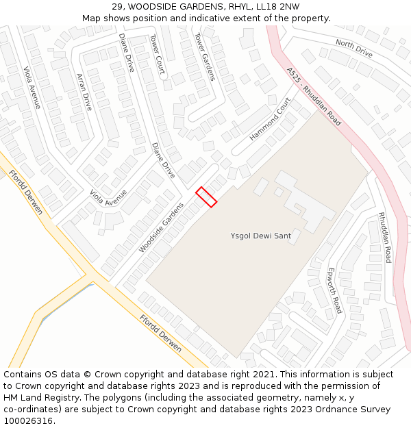 29, WOODSIDE GARDENS, RHYL, LL18 2NW: Location map and indicative extent of plot