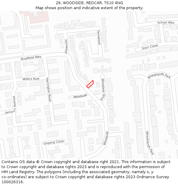 29, WOODSIDE, REDCAR, TS10 4NG: Location map and indicative extent of plot