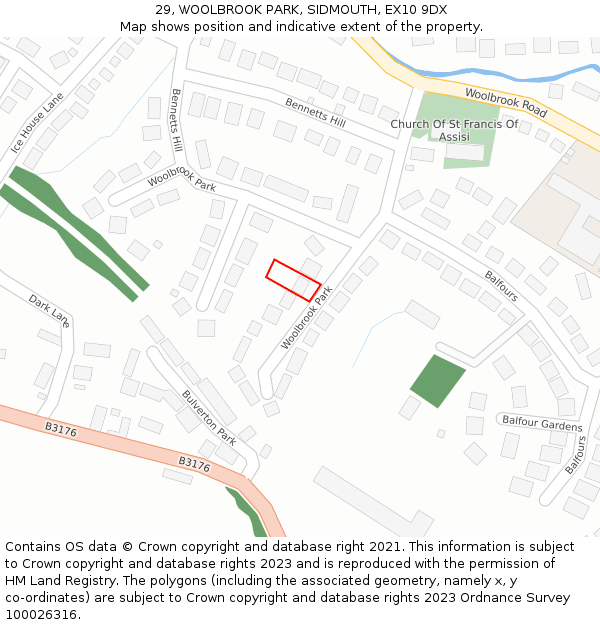 29, WOOLBROOK PARK, SIDMOUTH, EX10 9DX: Location map and indicative extent of plot