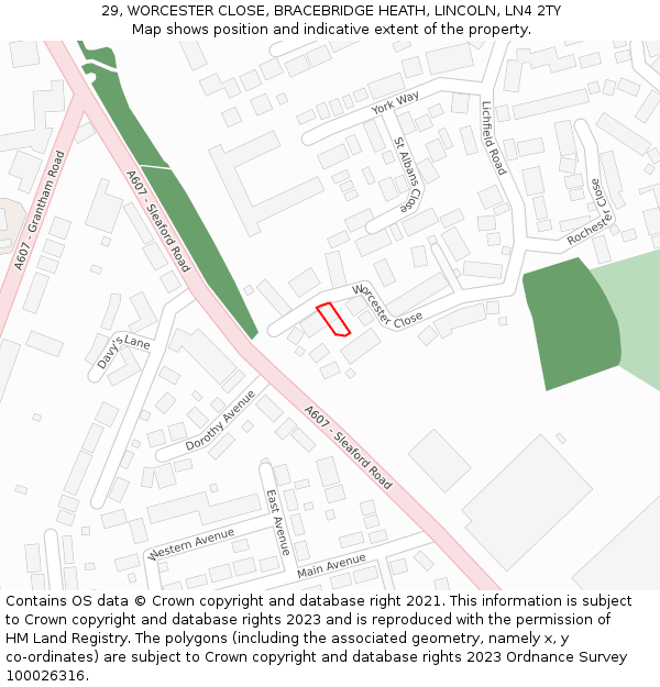 29, WORCESTER CLOSE, BRACEBRIDGE HEATH, LINCOLN, LN4 2TY: Location map and indicative extent of plot
