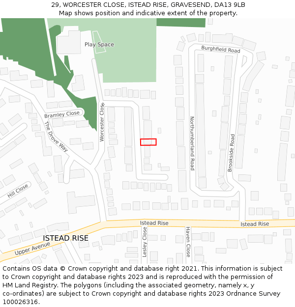29, WORCESTER CLOSE, ISTEAD RISE, GRAVESEND, DA13 9LB: Location map and indicative extent of plot