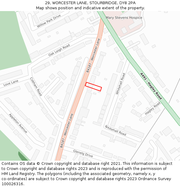 29, WORCESTER LANE, STOURBRIDGE, DY8 2PA: Location map and indicative extent of plot