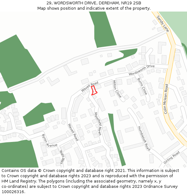 29, WORDSWORTH DRIVE, DEREHAM, NR19 2SB: Location map and indicative extent of plot