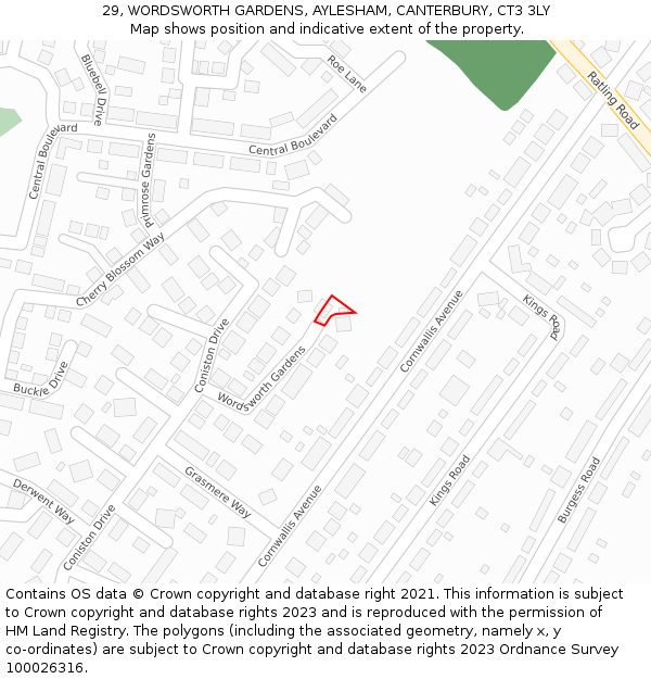 29, WORDSWORTH GARDENS, AYLESHAM, CANTERBURY, CT3 3LY: Location map and indicative extent of plot