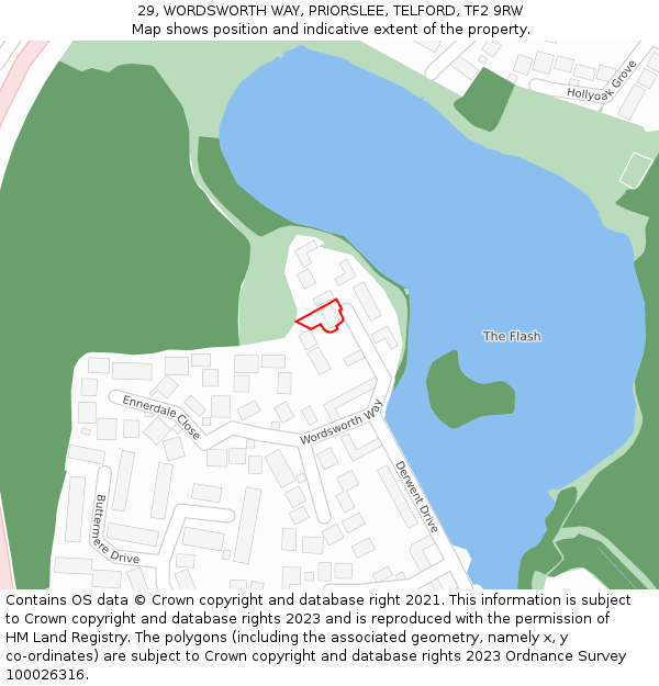 29, WORDSWORTH WAY, PRIORSLEE, TELFORD, TF2 9RW: Location map and indicative extent of plot