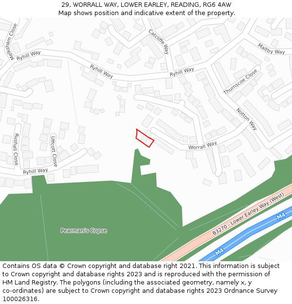 29, WORRALL WAY, LOWER EARLEY, READING, RG6 4AW: Location map and indicative extent of plot