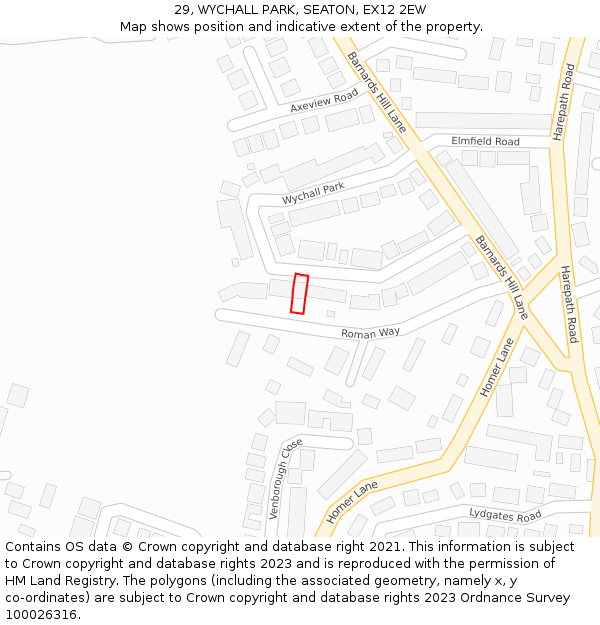 29, WYCHALL PARK, SEATON, EX12 2EW: Location map and indicative extent of plot