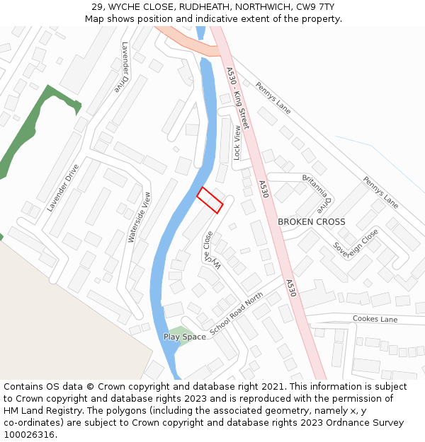 29, WYCHE CLOSE, RUDHEATH, NORTHWICH, CW9 7TY: Location map and indicative extent of plot