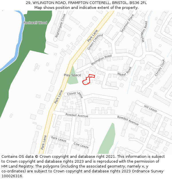 29, WYLINGTON ROAD, FRAMPTON COTTERELL, BRISTOL, BS36 2FL: Location map and indicative extent of plot