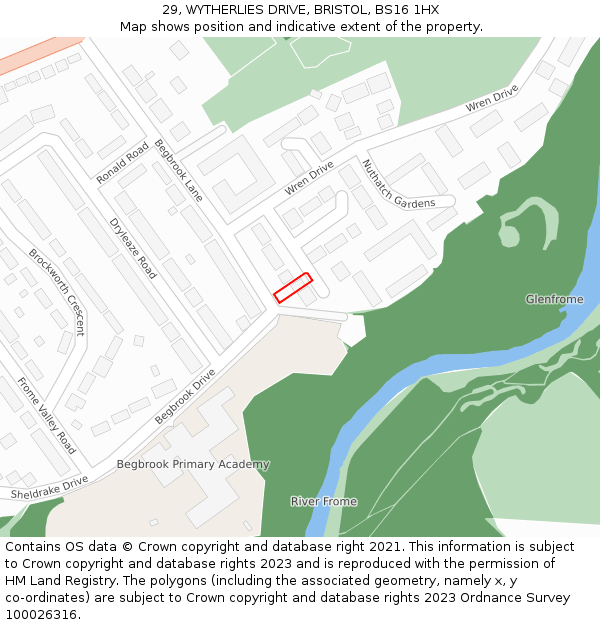 29, WYTHERLIES DRIVE, BRISTOL, BS16 1HX: Location map and indicative extent of plot