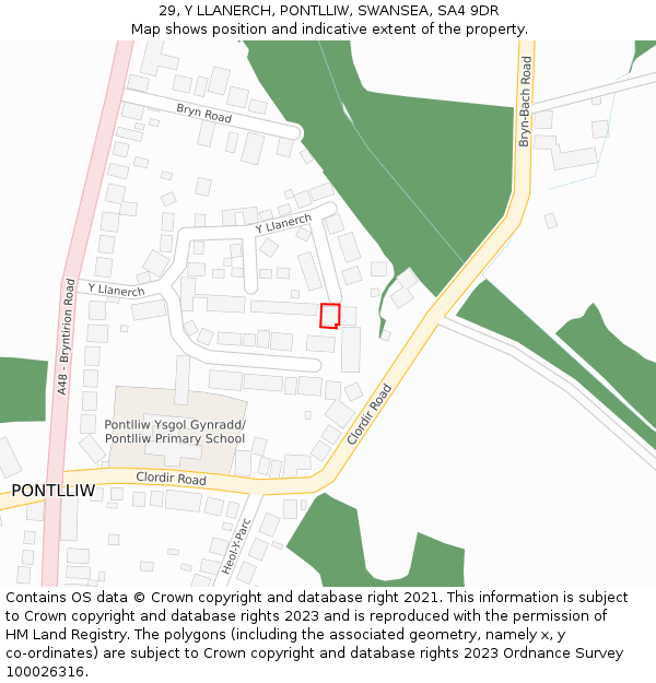 29, Y LLANERCH, PONTLLIW, SWANSEA, SA4 9DR: Location map and indicative extent of plot