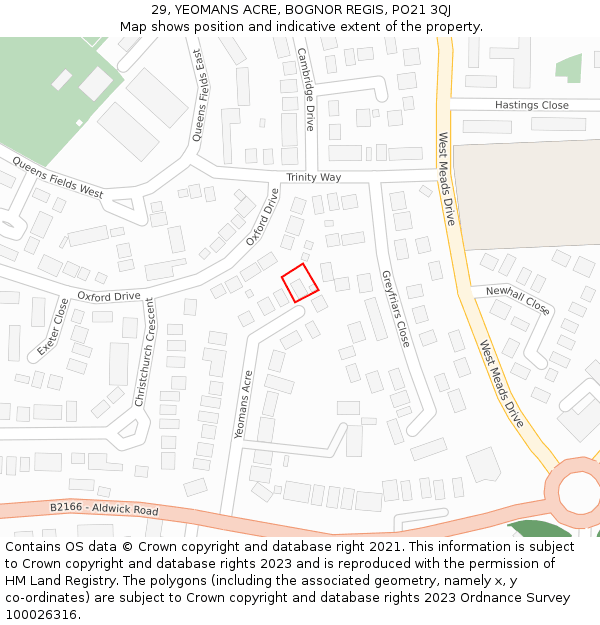 29, YEOMANS ACRE, BOGNOR REGIS, PO21 3QJ: Location map and indicative extent of plot