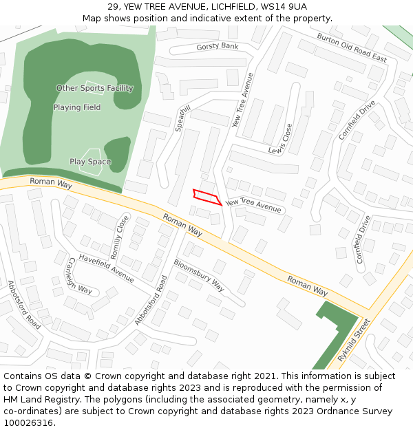 29, YEW TREE AVENUE, LICHFIELD, WS14 9UA: Location map and indicative extent of plot