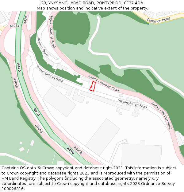 29, YNYSANGHARAD ROAD, PONTYPRIDD, CF37 4DA: Location map and indicative extent of plot