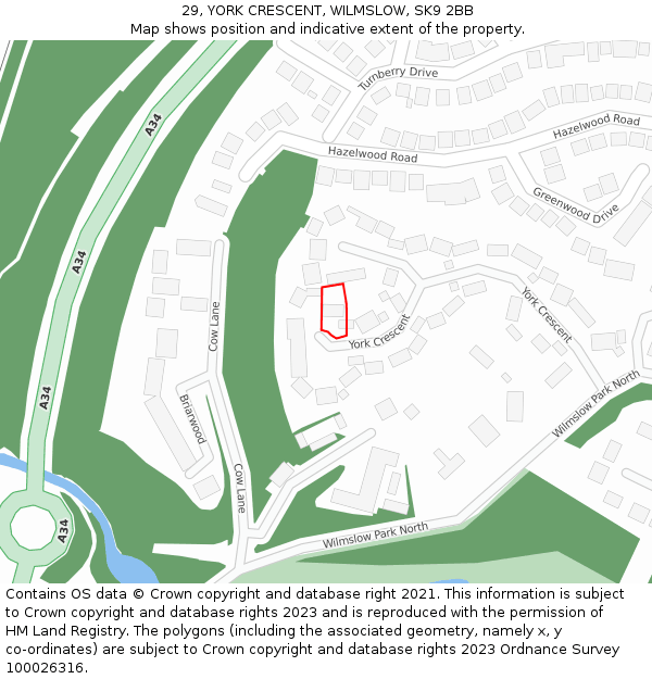 29, YORK CRESCENT, WILMSLOW, SK9 2BB: Location map and indicative extent of plot