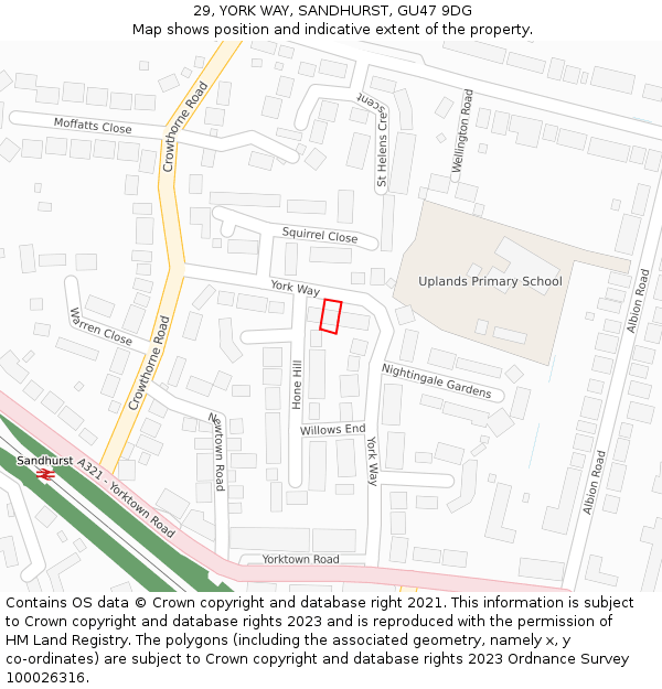 29, YORK WAY, SANDHURST, GU47 9DG: Location map and indicative extent of plot