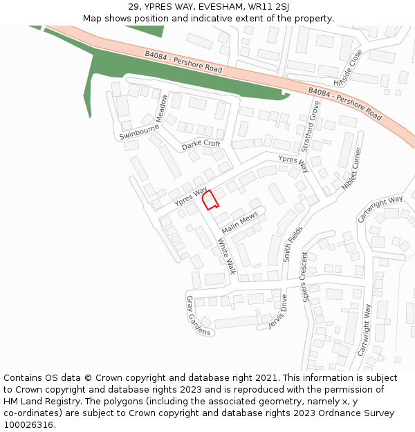 29, YPRES WAY, EVESHAM, WR11 2SJ: Location map and indicative extent of plot