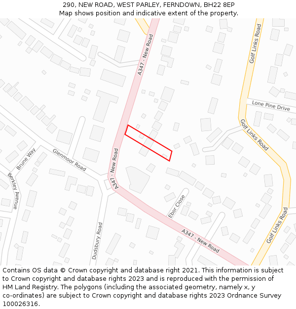 290, NEW ROAD, WEST PARLEY, FERNDOWN, BH22 8EP: Location map and indicative extent of plot