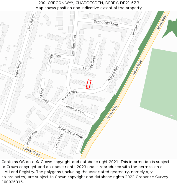 290, OREGON WAY, CHADDESDEN, DERBY, DE21 6ZB: Location map and indicative extent of plot