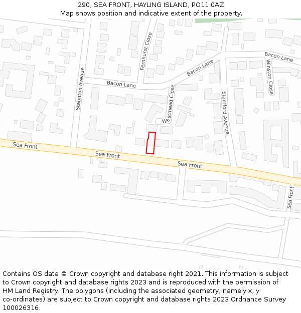 290, SEA FRONT, HAYLING ISLAND, PO11 0AZ: Location map and indicative extent of plot