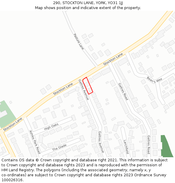 290, STOCKTON LANE, YORK, YO31 1JJ: Location map and indicative extent of plot