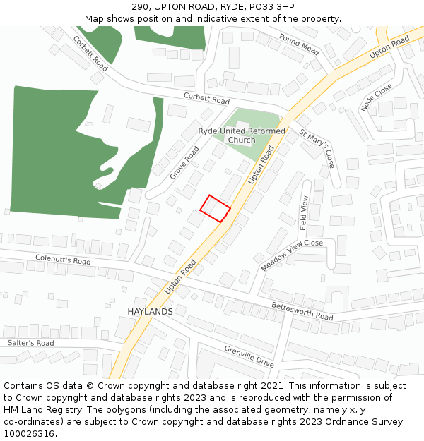 290, UPTON ROAD, RYDE, PO33 3HP: Location map and indicative extent of plot