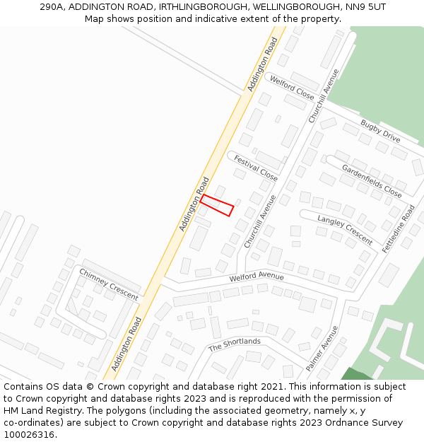 290A, ADDINGTON ROAD, IRTHLINGBOROUGH, WELLINGBOROUGH, NN9 5UT: Location map and indicative extent of plot