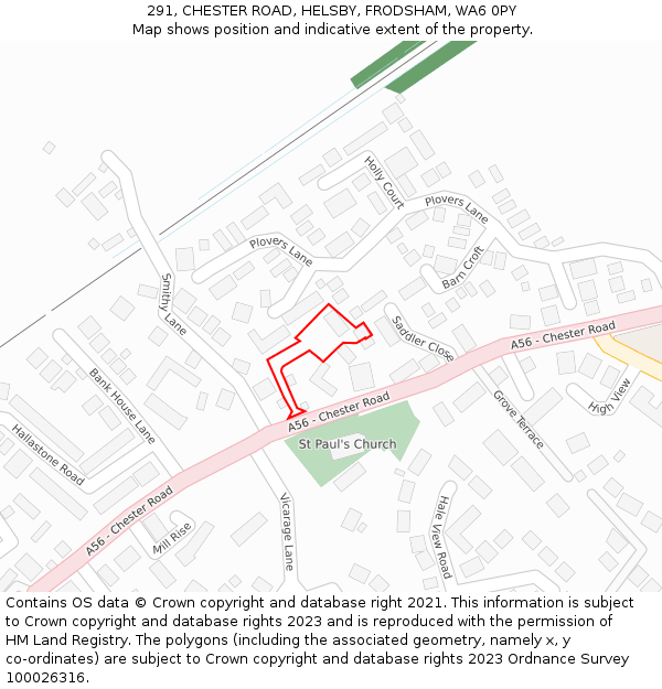 291, CHESTER ROAD, HELSBY, FRODSHAM, WA6 0PY: Location map and indicative extent of plot