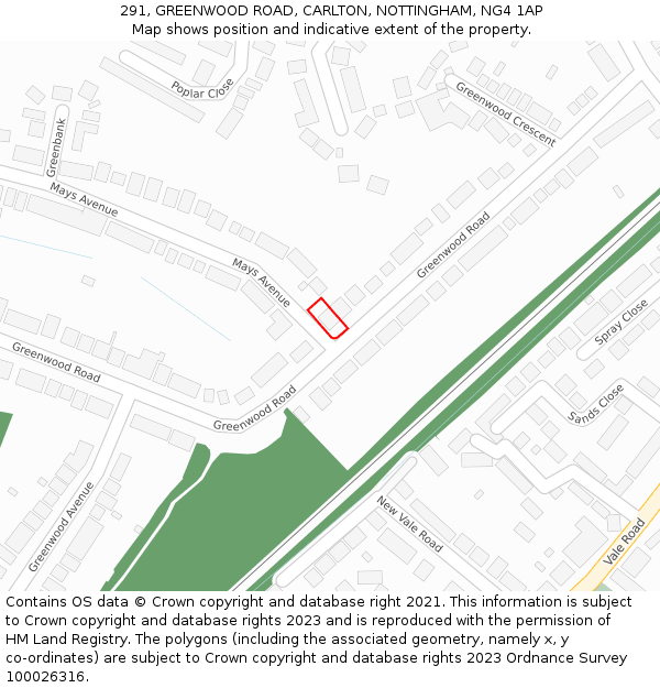 291, GREENWOOD ROAD, CARLTON, NOTTINGHAM, NG4 1AP: Location map and indicative extent of plot