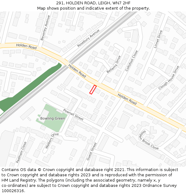 291, HOLDEN ROAD, LEIGH, WN7 2HF: Location map and indicative extent of plot